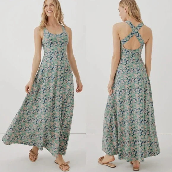 slim fit dress slacks Baltic Born Womens Bastina Open Back Maxi Dress | Black Print main image 0